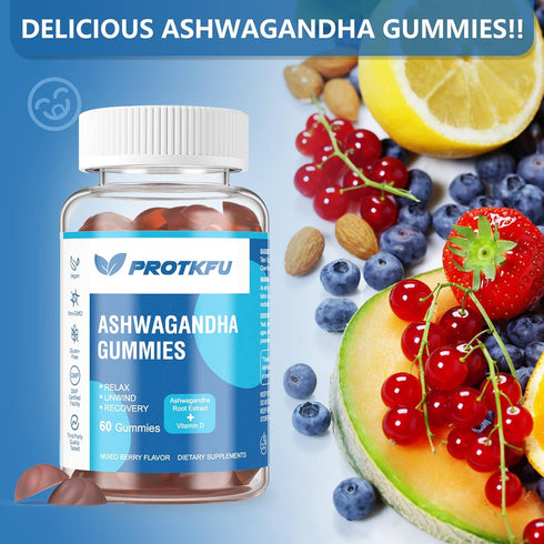 2 Pack Ashwagandha Gummies & Vitamin D Gummies, Organic Supplement for Sleep & Stress Relief