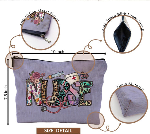 Nurse Makeup Bags, Gifts for Women, Zipper Cosmetic Bags for Nursing Students, Purple