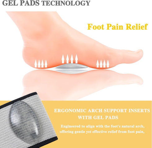 Arch Support Compression Bands with Gel Pads for Plantar Fasciitis Relief, Orthotic Support Socks for Flat Feet, Arch