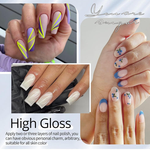 UR SUGAR No Wipe Base and Top Coat - 4 Pcs Glow in The Dark Matte Glossy Finish Gel Nail Polish Kit