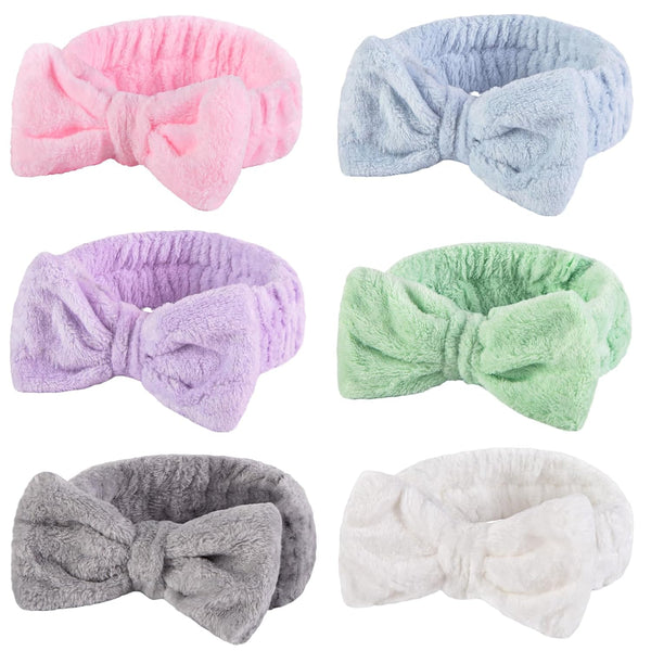 Shindel Spa Headbands 6 Pack - Skincare and Makeup Headbands for Washing Face, Coral Fleece, Elastic for Women