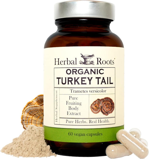 Herbal Roots Organic Turkey Tail Mushroom Supplement - Fruiting Bodies Extract -
