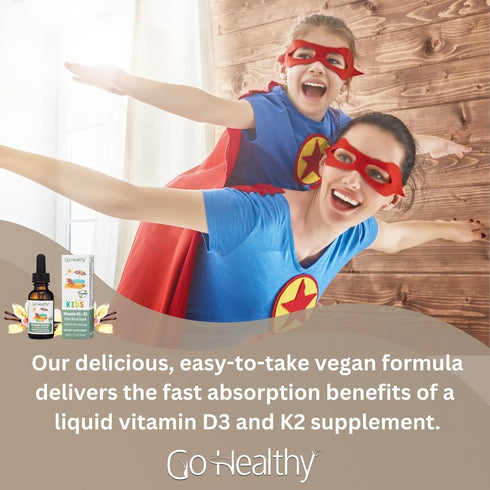 Go Healthy Kids Vitamins D3 K2 (MK-7), Liquid Vegan Drops for Children's Growth & Immune Support, 30 Servings