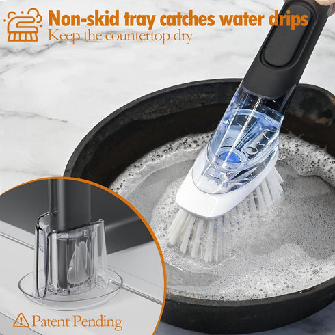Set 2 Soap Dispensing Replacement Dish Brush Storage with PCS Brush Refills & Holder - RIMAY Dispenser Scrub Cleaning