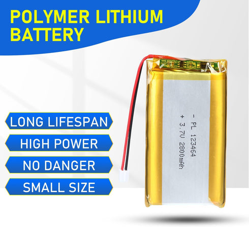 123464 3.7V Lipo Battery 2800mAh Rechargeable Lithium Polymer Pack with JST PH2.0mm Connector for Devices