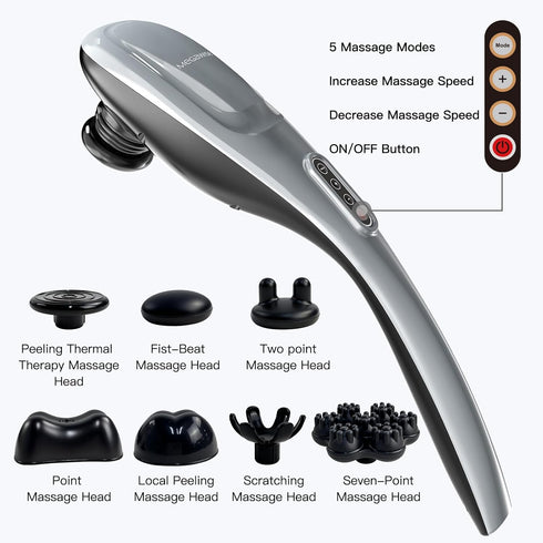 MEGAWISE Handheld Back Massager | Deep Tissue Percussion Massage for Back, Neck, Shoulders, Waist and Legs (Cordless