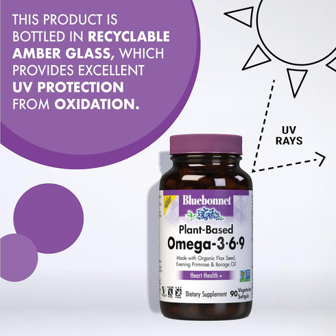 Bluebonnet Nutrition Plant Based Omega 3-6-9, 1000 mg, 90 Softgels, Highly Absorbable Cold Pressed Oil
