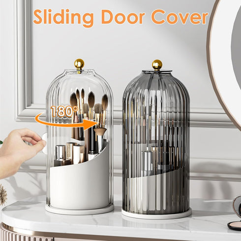 Makeup Brush Holder Organizer with Lid, 360 Rotating Clear Dustproof Organizer for Vanity Desktop Bathroom Countertop
