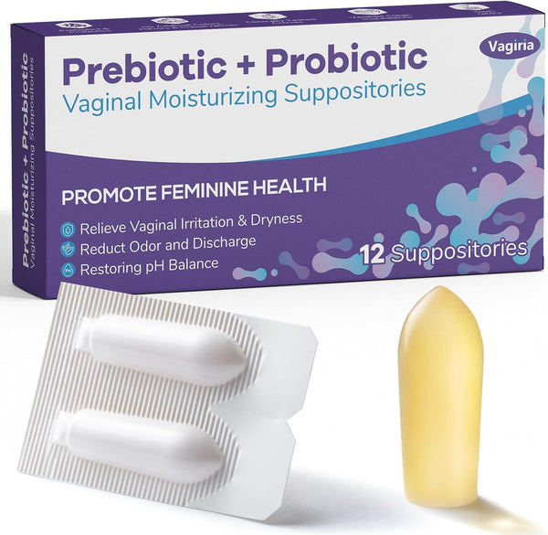 Vagiria Vaginal Probiotic Suppositories, Prebiotic Infused with Hyaluronic Acid, Tea Tree, and Vitamin