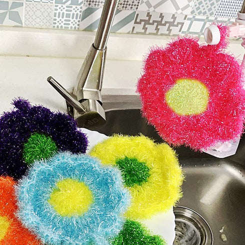 6 Pcs Flower Shaped Acrylic Dish Scrubbers, Colorful Kitchen Sponge Net Dish Cloths for Washing Dishes for Cookware, Tubs, Sinks by Cocororo