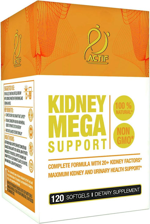 Actif Kidney Mega Support - 10+ Advanced Factors for Healthy Kidney Function - Non-GMO, Fast Acting, 120 Count