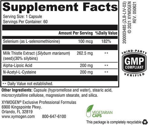 XYMOGEN Liver Protect - Supports Liver Health, Glutathione Production with Milk Thistle Extract, 60 Capsules