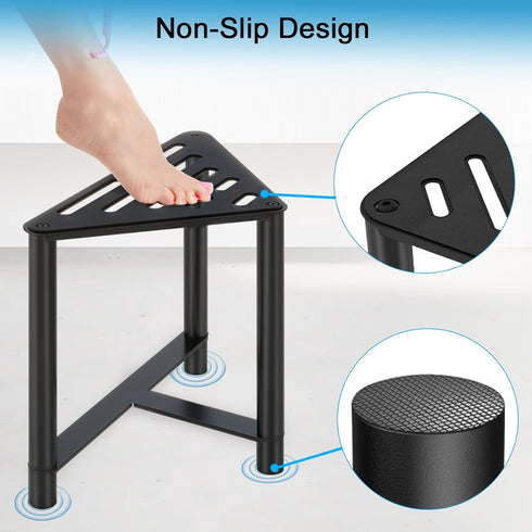 13.78" Shower Stool for Inside Shower, D Stainless Steel Shaving Foot Rest, Waterproof Corner Bench, Black Seat