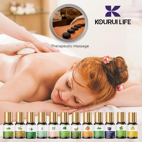 KOURUILIFE Set, 100% (12) Essential Oils Organic Essential Oil, Lavender, Ylang Ylang, Tea Tree, Eucalyptus Scented