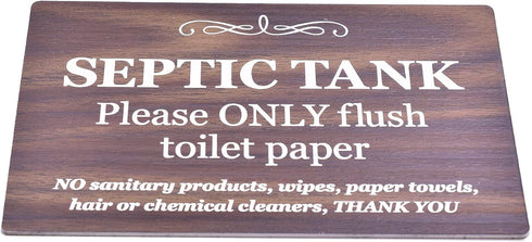 Septic Tank Adhesive Sign - Stylish Walnut Effect, Plaque for Toilet, Bathroom, W.C, Septic Tank by OriginDesigned