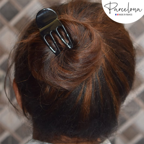 Parcelona French Simply Bear Paw Black Medium 3" Celluloid Side Slide In Jaw Hair Claw Clip for Women