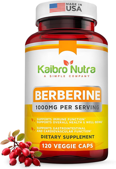Kaibro Nutra Berberine 500mg (1000mg Per Serving) for Supports Healthy Immune Function, Antioxidant, Gastrointestinal &