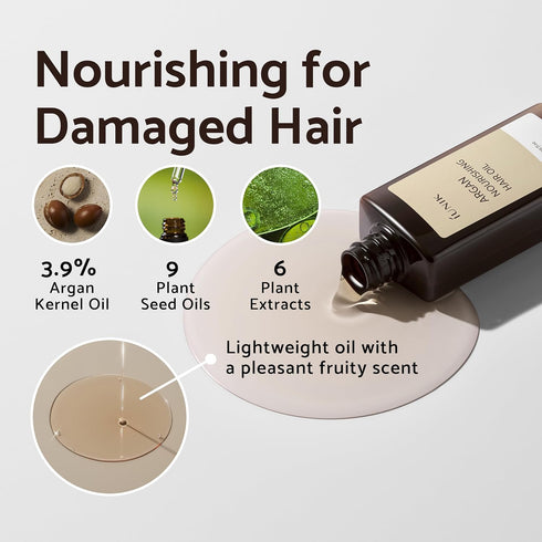 IUNIK Argan 3.9% Hair Oil Serum, Nourishing Anti Frizz Treatment for Dry Damaged Hair, 3.38 Fl Oz Korean