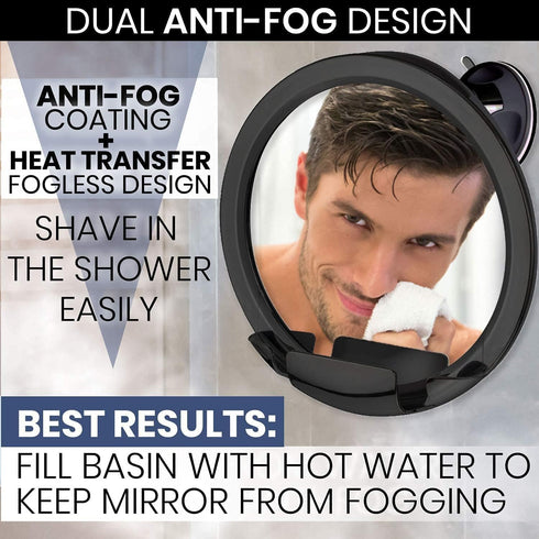 MIRRORVANA Dual Antifog Shower Mirror for Shaving, Shatterproof with Razor Holder, Upgraded Suction, 360° Swivel (8"