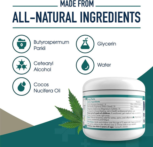 MARS WELLNESS MG+ Hemp Pain Cream, 4 oz Magnesium & Arnica Cream for Muscle Pain Relief, Numbing & Healing