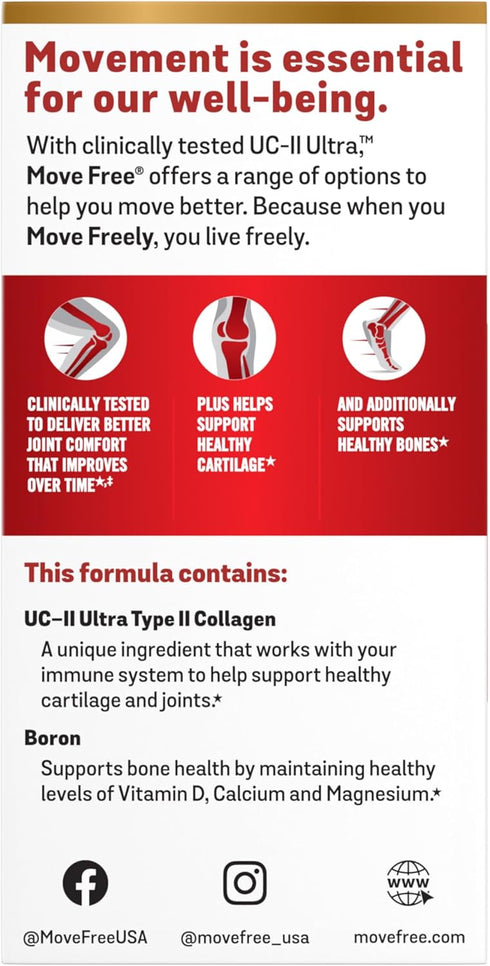 Move Free Ultra Triple Action Joint Support Supplement - Type II Collagen & Hyaluronic Acid, 30 Tablets