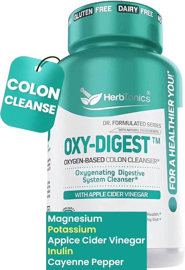 Herbtonics Oxygen Based Colon Cleanse and Detox Digestive System Formula with Apple Cider Vinegar, 90 Capsules