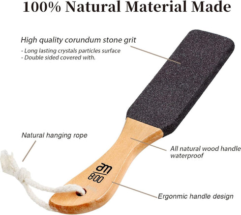 Pumice Stone Foot File (2-Pack), Wooden Handle Scrubber & Callus Remover for Dry Skin and Corns