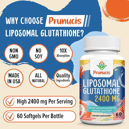 2400MG Liposomal Glutathione Supplement with Vitamin C, Reduced L-Glutathione, 60 Softgels for Immune System