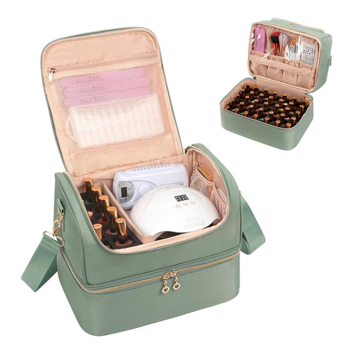 Nail Polish Organizer Case, Travel Nail Tech Carrying Box Holds 45 Bottles & Nail Lamp, Storage for Manicure Tools