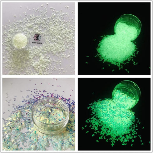 PrettyG 6 Boxes Set Luminous Nail Art Glitter, Glow in The Dark 3D Sparky Moon Butterfly Flower Stickers for DIY Craft