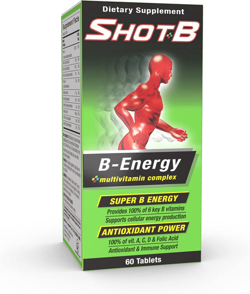 Shot B Energy Multivitamin Supplement, Green Tablet, 60 Count