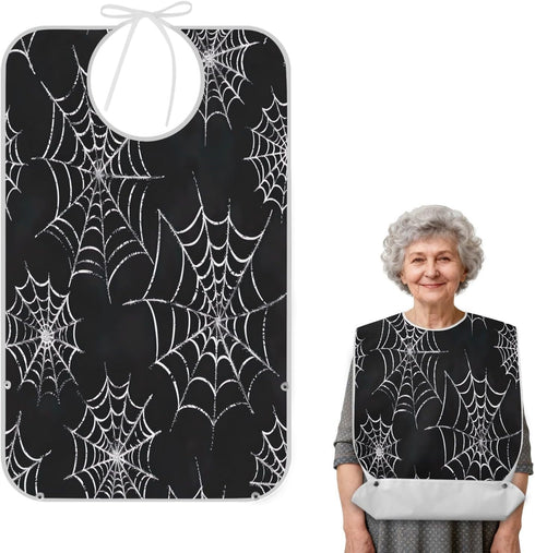 YEGAME Spider Web Full-Cover Unisex Adult Bibs with Foldable Crumb Catcher, Waterproof Washable Adjustable Dining Bibs