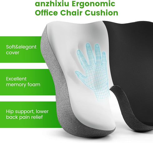 anzhixiu Wheelchair Seat Cushion, Deep U Relieve Sciatica, Back, Coccyx, Hemorrhoids Pain- Slope Curve Office Chair