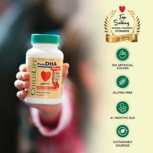 CHILDLIFE ESSENTIALS Pure DHA for Kids, DHA Supplements, Natural Berry, 90 Softgels