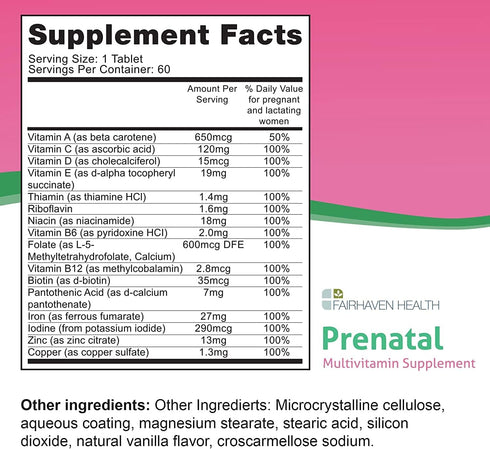 Fairhaven Health Peapod Prenatal Multivitamin, 1 Per Day, Light Vanilla Flavor, 2 Month Supply