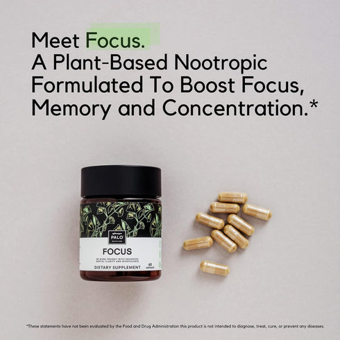 PALO FOCUS Brain Booster Natural Supplement - 60 Capsules for Memory, Focus, Learning, Attention
