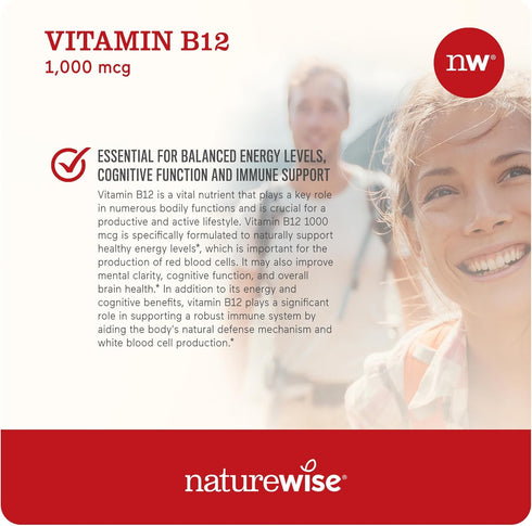 NatureWise Vitamin B12 1000 mcg - 60 Softgels for Energy Levels, Mental Clarity, Nervous System Health, Gluten-Free,