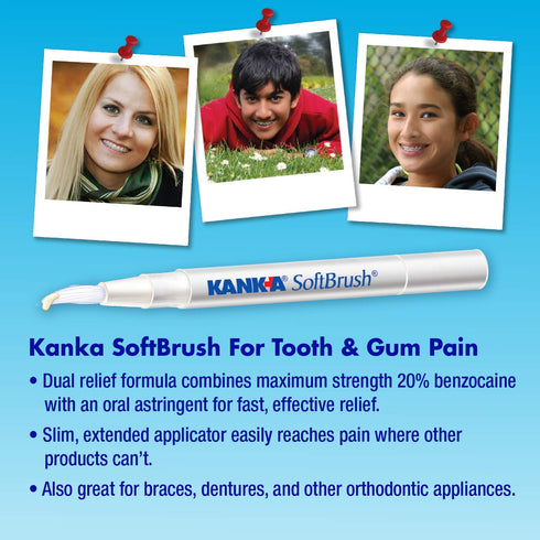 Kank-A Soft Brush Tooth Mouth Pain Gel, Maximum Strength, White, 0.21 Oz, Pack of 3