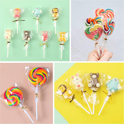 Augshy Cake Pop Bags, 300 Pcs 4x6" Treat Cello Bags with 300 Twist Ties for Lollipop Candy Wrapping