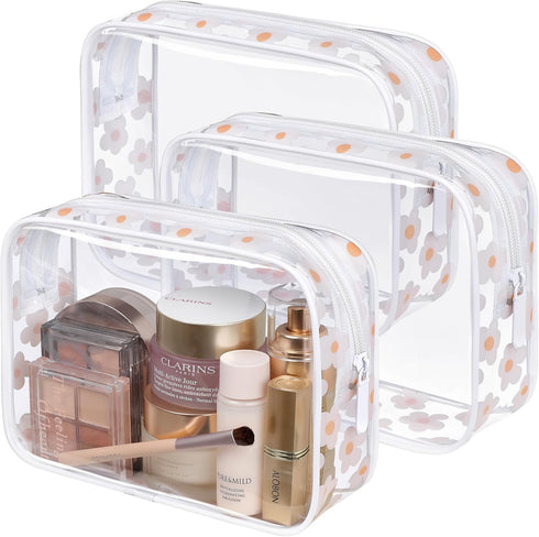 PACKISM TSA Approved Toiletry Bag - Clear Waterproof Makeup Bag, Travel Cosmetic Bag for Women, 3 Pack