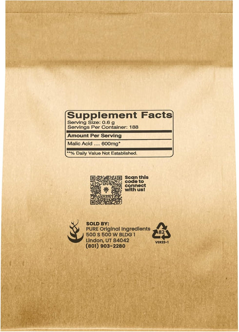 PURE ORIGINAL INGREDIENTS Malic Acid (4 oz) Food Grade Crystals, Tart Flavor