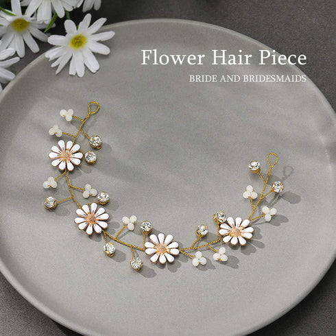 Unicra Daisy Flower Wedding Hair Vine, Gold Bridal Hair Piece, Crystal Accessories for Women