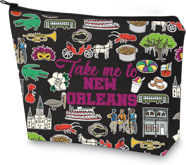 WZMPA New Orleans Travel Cosmetic Bag, Souvenir Zipper Pouch for New Orleans City Merchandise