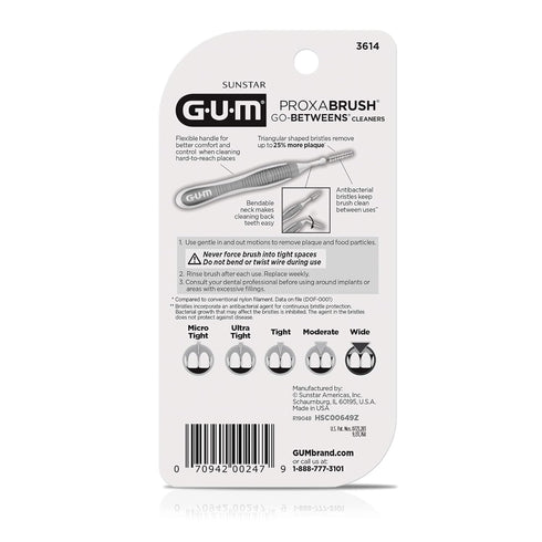 GUM Proxabrush Go-Betweens Interdental Brushes, Wide, 10 Count for Effective Plaque Removal