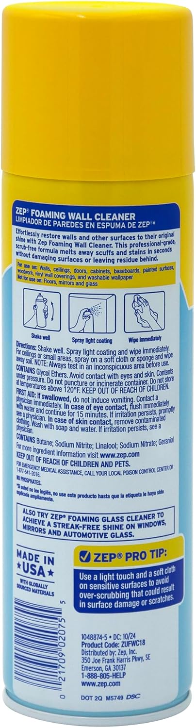 ZUFWC18 18 oz, Zep Foaming Wall Cleaner, Clear
