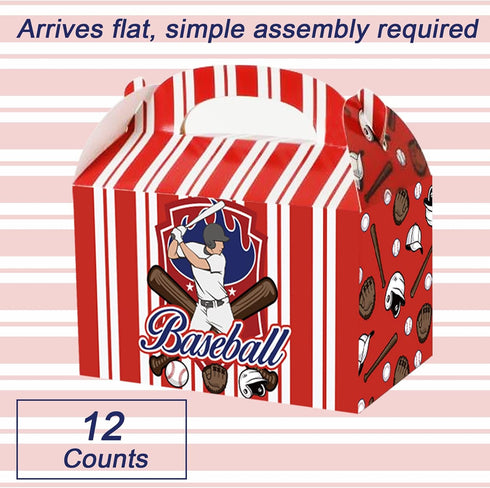 chiazllta Baseball Party Favor Treat Boxes, Gift Boxes for Candy, Cookies, Snack Goody Cardboard Box with Handles (12