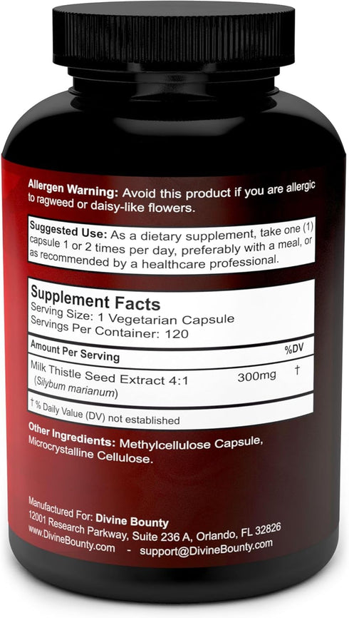 Divine Bounty Pure Milk Thistle Capsules, 1200mg, 120 Vegetarian Capsules