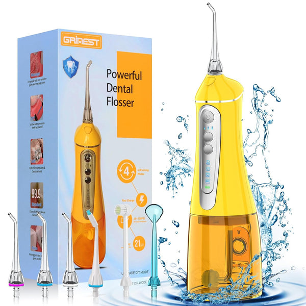 Water Dental Flosser for Teeth Cleaning, Rechargeable Cordless Oral Irrigator, 4 Modes, 6 Tips, IPX7 Waterproof,