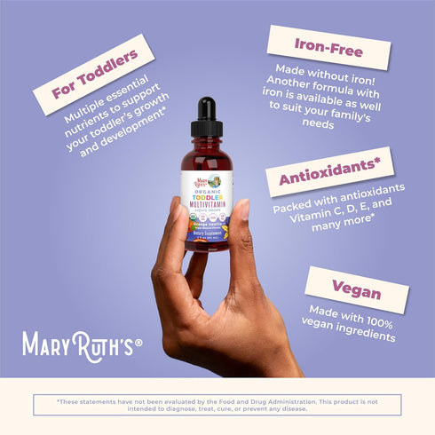 MaryRuth Organics Kids Multivitamin Liquid Drops for Toddlers Ages 1-3 | USDA Organic | Immune Support | 2 Fl Oz