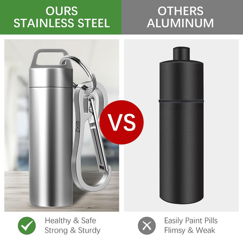 Small Pill Case Keychain, Portable Metal Pill Holder, Waterproof Mini Stainless Steel Pill Organizer